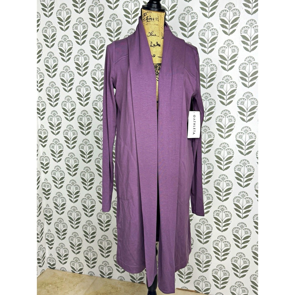 Athleta Compact Coaster Long Wrap Cardigan Purple French Terry M Tall NWT